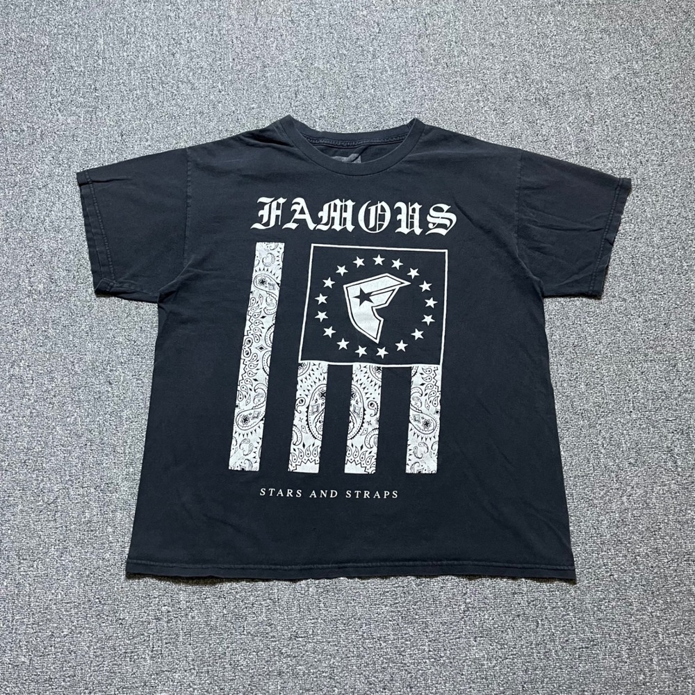 Y2K Famous Stars and Straps T Shirt Size Large Black Paisley Flag Travis Bark
